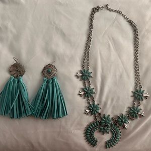 Teal Necklace and Earrings that have only been worn for a few hours.